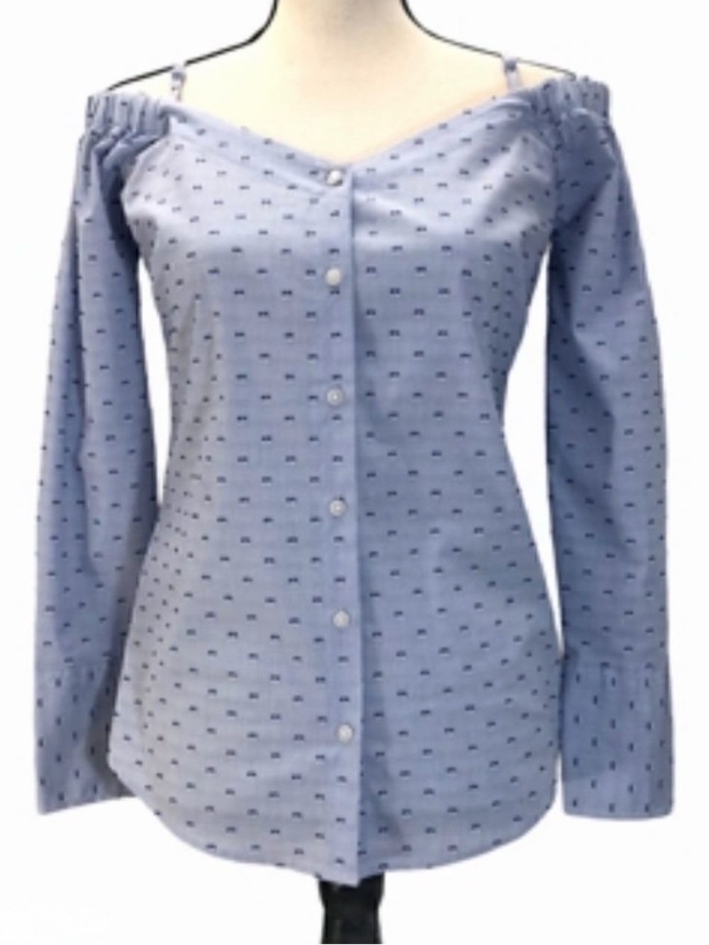 Banana Republic Light Blue Off-Shoulder Micro-Print Top